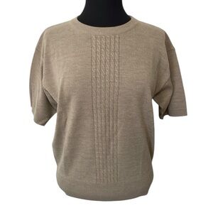 Pappagallo vintage womens Size medium beige lambswool blend short sleeve sweater